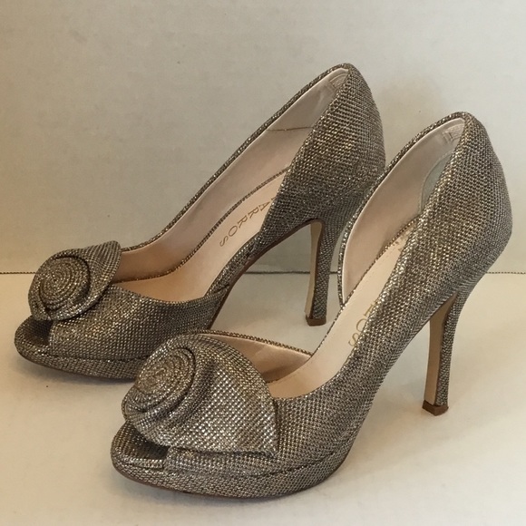 Caparros Baldwin Champagne Sparkle  Peep Toes Heel Pumps Stiletto - Picture 12 of 15